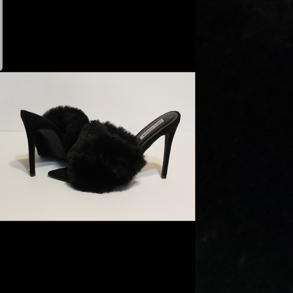 Fur Open Pointy Toe Stiletto Mule Heel - Picture 3 of 5